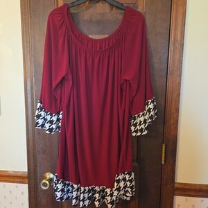 Crimson Dress with Black and White Houndstooth Trim Alabama Tide